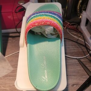 Lauren Lorraine NIB Green‎ Multicolor Glitter Slide Sandals Size 7 Rainbow